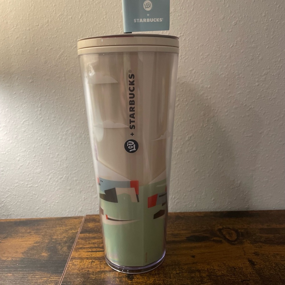 Starbucks Abstract Design Tumbler with Cream and Green